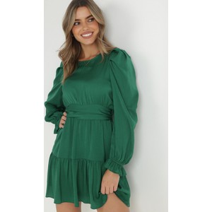 Zielona sukienka born2be mini z długim rękawem