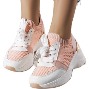Różowe buty sportowe ButyModne sznurowane w sportowym stylu z płaską podeszwą