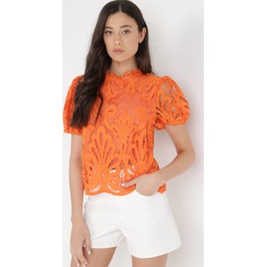 Pomarańczowa bluzka born2be w stylu casual z krótkim rękawem