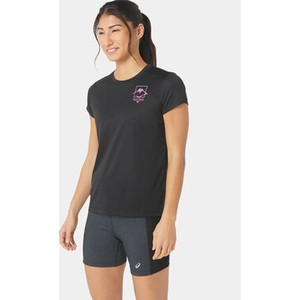 Czarny t-shirt ASICS w sportowym stylu z krótkim rękawem z okrągłym dekoltem