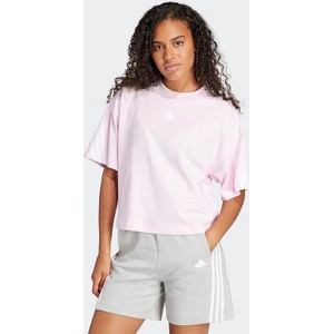 Różowa bluzka Adidas z krótkim rękawem z bawełny w sportowym stylu