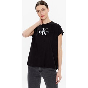 Czarna bluzka Calvin Klein z okrągłym dekoltem z krótkim rękawem w młodzieżowym stylu