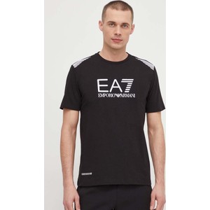 Czarny t-shirt Emporio Armani z krótkim rękawem w młodzieżowym stylu z nadrukiem