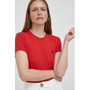 Czerwony t-shirt POLO RALPH LAUREN z okrągłym dekoltem z krótkim rękawem
