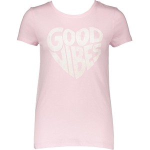 Różowa bluzka Gap w młodzieżowym stylu z okrągłym dekoltem z krótkim rękawem