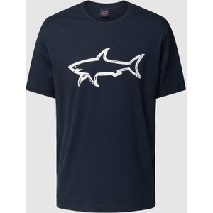 Granatowy t-shirt Paul & Shark z nadrukiem w młodzieżowym stylu z krótkim rękawem