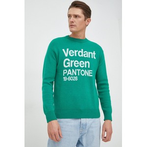 Zielony sweter United Colors Of Benetton z wełny z okrągłym dekoltem