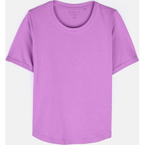 Fioletowy t-shirt Gate z bawełny w stylu casual z okrągłym dekoltem