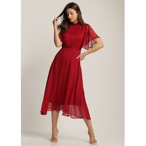 Czerwona sukienka Renee midi z okrągłym dekoltem