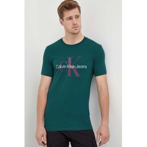 Zielony t-shirt Calvin Klein z nadrukiem w młodzieżowym stylu z bawełny