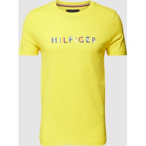 Żółty t-shirt Tommy Hilfiger z nadrukiem z bawełny
