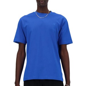 Niebieski t-shirt New Balance w sportowym stylu z bawełny