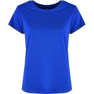 Niebieska bluzka ubierzsie.com z tkaniny z krótkim rękawem z okrągłym dekoltem