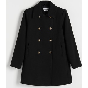 Czarny płaszcz Reserved z wełny bez kaptura w stylu casual