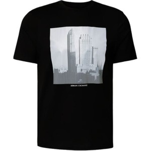 Czarny t-shirt Armani Exchange z nadrukiem z krótkim rękawem z bawełny