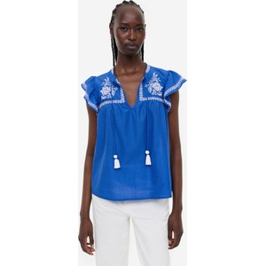 Niebieska bluzka H & M z krótkim rękawem z tkaniny