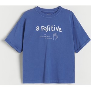Granatowa koszulka dziecięca Reserved dla chłopców z dzianiny z krótkim rękawem