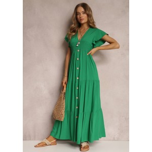 Zielona sukienka Renee z dekoltem w kształcie litery v maxi z krótkim rękawem