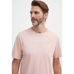 Różowy t-shirt Pepe Jeans w stylu casual z bawełny