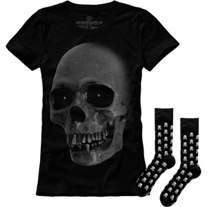 Czarny t-shirt Underworld w młodzieżowym stylu z krótkim rękawem z nadrukiem