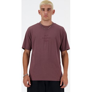 Fioletowy t-shirt New Balance z dresówki w stylu klasycznym z krótkim rękawem