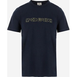Granatowy t-shirt Woolrich z bawełny w młodzieżowym stylu z krótkim rękawem