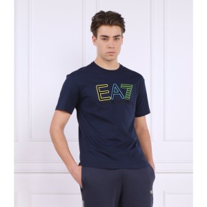 Niebieski t-shirt Emporio Armani z krótkim rękawem w młodzieżowym stylu z bawełny