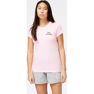 Różowy t-shirt New Balance z bawełny z okrągłym dekoltem w sportowym stylu