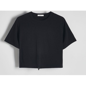 Czarny t-shirt Reserved w stylu casual z okrągłym dekoltem z bawełny