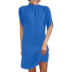 Niebieska sukienka IVET mini prosta z krótkim rękawem