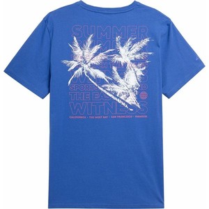 Niebieski t-shirt 4F w młodzieżowym stylu z krótkim rękawem z nadrukiem