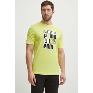 Żółty t-shirt Puma z krótkim rękawem z nadrukiem