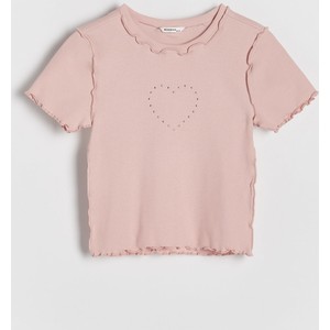 Różowa bluzka dziecięca Reserved z bawełny dla dziewczynek z krótkim rękawem