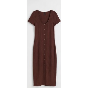 Brązowa sukienka H & M w stylu casual z dekoltem w kształcie litery v prosta
