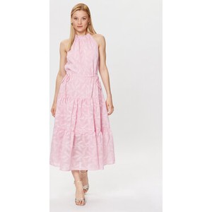 Różowa sukienka Ted Baker bez rękawów midi z okrągłym dekoltem