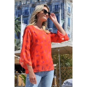 Pomarańczowa bluzka BLEU D'AZUR z długim rękawem w stylu casual