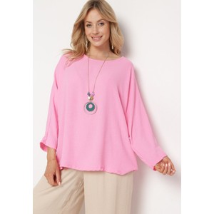 Różowa bluzka born2be w stylu casual z okrągłym dekoltem