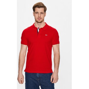 Czerwona koszulka polo Tommy Jeans z krótkim rękawem w stylu casual
