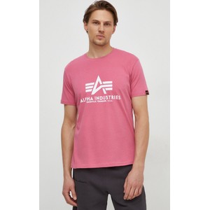 Różowy t-shirt Alpha Industries z bawełny z nadrukiem w młodzieżowym stylu