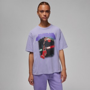Fioletowy t-shirt Jordan z krótkim rękawem z bawełny w młodzieżowym stylu