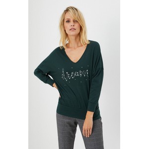 Zielona bluzka Moodo.pl z dekoltem w kształcie litery v z długim rękawem z bawełny