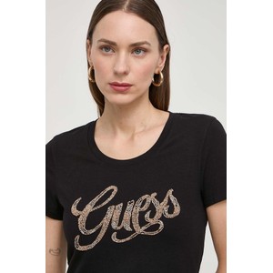 Czarna bluzka Guess z okrągłym dekoltem w młodzieżowym stylu z bawełny