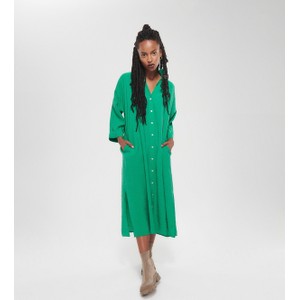 Zielona sukienka Reserved midi z długim rękawem z dekoltem w kształcie litery v