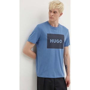 Niebieski t-shirt Hugo Boss z krótkim rękawem z nadrukiem