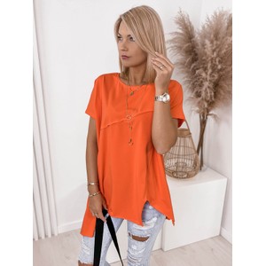 Pomarańczowa bluzka Ubra w stylu casual z krótkim rękawem z bawełny