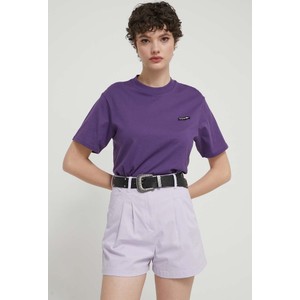 Fioletowy t-shirt Volcom w stylu casual z bawełny z krótkim rękawem