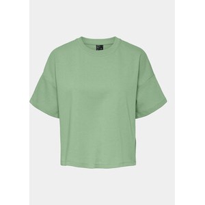 Zielony t-shirt Pieces z krótkim rękawem z okrągłym dekoltem w stylu casual