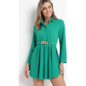 Zielona sukienka born2be koszulowa z długim rękawem mini