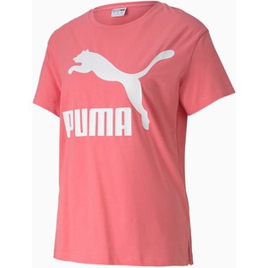 Różowy t-shirt Puma z krótkim rękawem z okrągłym dekoltem w sportowym stylu