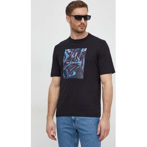 Czarny t-shirt Sisley z nadrukiem z bawełny z krótkim rękawem